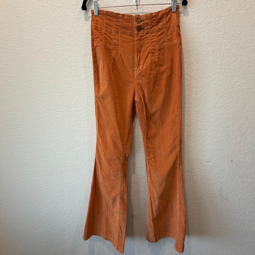 We The Free People Burnt Orange Corduroy High Rise Flare Pants Size 28